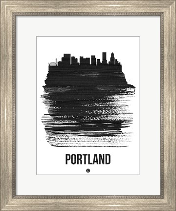 Framed Portland Skyline Brush Stroke Black Print
