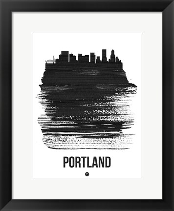 Framed Portland Skyline Brush Stroke Black Print