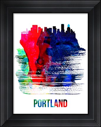 Framed Portland Skyline Brush Stroke Watercolor Print