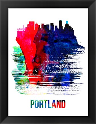 Framed Portland Skyline Brush Stroke Watercolor Print