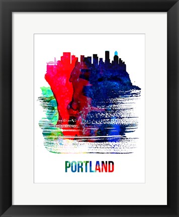 Framed Portland Skyline Brush Stroke Watercolor Print