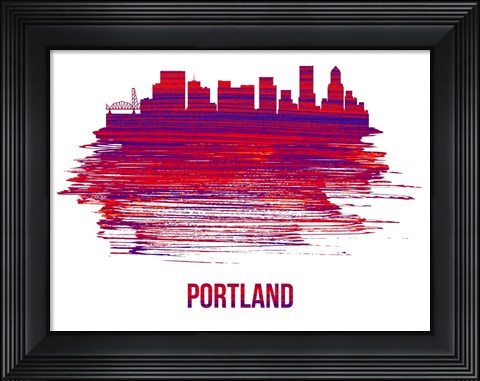 Framed Portland Skyline Brush Stroke Red Print