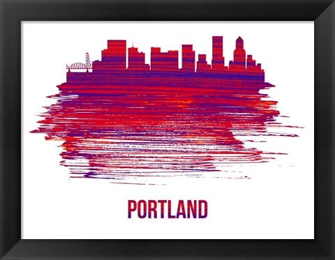 Framed Portland Skyline Brush Stroke Red Print