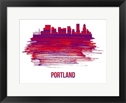 Framed Portland Skyline Brush Stroke Red Print