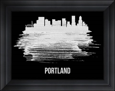 Framed Portland Skyline Brush Stroke White Print
