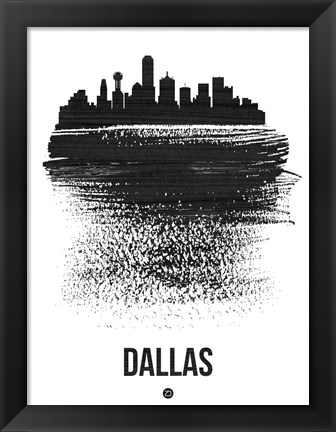 Framed Dallas Skyline Brush Stroke Black Print