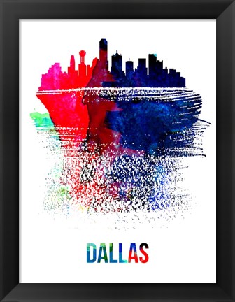 Framed Dallas Skyline Brush Stroke Watercolor Print