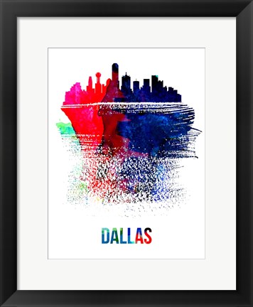 Framed Dallas Skyline Brush Stroke Watercolor Print