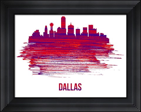 Framed Dallas Skyline Brush Stroke Red Print