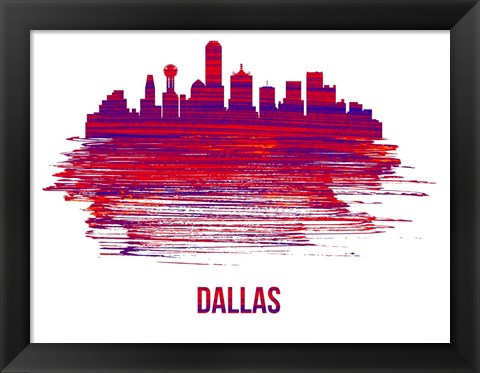 Framed Dallas Skyline Brush Stroke Red Print