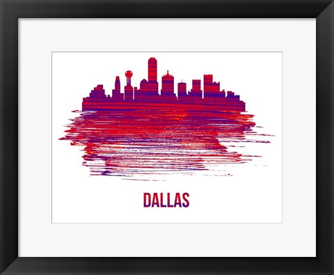 Framed Dallas Skyline Brush Stroke Red Print