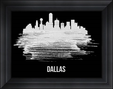 Framed Dallas Skyline Brush Stroke White Print