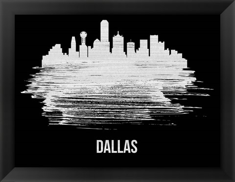 Framed Dallas Skyline Brush Stroke White Print