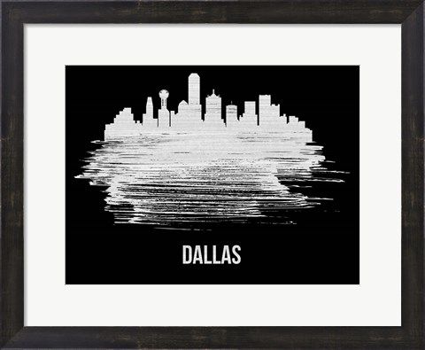 Framed Dallas Skyline Brush Stroke White Print