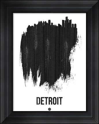 Framed Detroit Skyline Brush Stroke Black Print