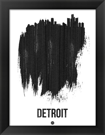 Framed Detroit Skyline Brush Stroke Black Print