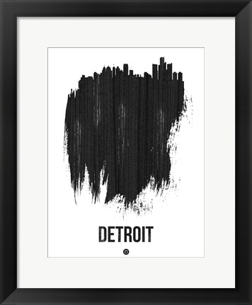 Framed Detroit Skyline Brush Stroke Black Print