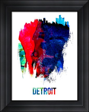 Framed Detroit Skyline Brush Stroke Watercolor Print