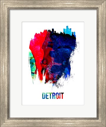 Framed Detroit Skyline Brush Stroke Watercolor Print