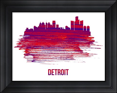 Framed Detroit Skyline Brush Stroke Red Print