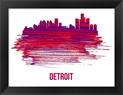 Framed Detroit Skyline Brush Stroke Red Print