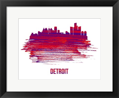 Framed Detroit Skyline Brush Stroke Red Print