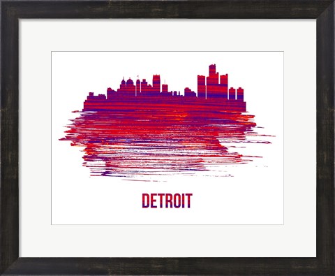 Framed Detroit Skyline Brush Stroke Red Print