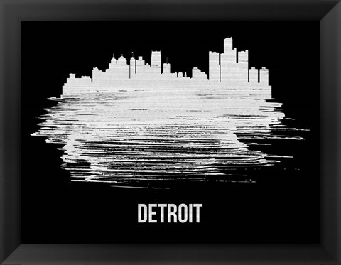 Framed Detroit Skyline Brush Stroke White Print