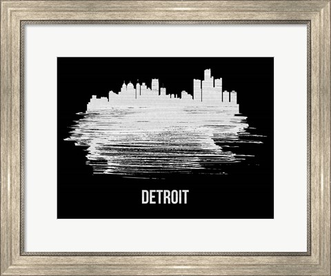 Framed Detroit Skyline Brush Stroke White Print