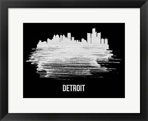 Framed Detroit Skyline Brush Stroke White Print