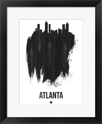 Framed Atlanta Skyline Brush Stroke Black Print