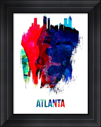 Framed Atlanta Skyline Brush Stroke Watercolor Print
