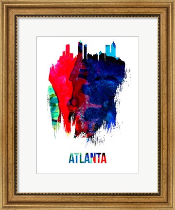 Framed Atlanta Skyline Brush Stroke Watercolor Print
