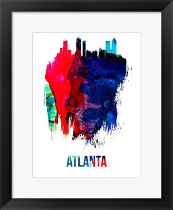 Framed Atlanta Skyline Brush Stroke Watercolor Print