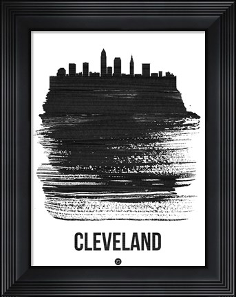 Framed Cleveland Skyline Brush Stroke Black Print