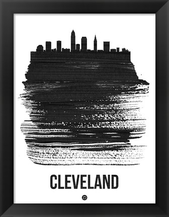 Framed Cleveland Skyline Brush Stroke Black Print