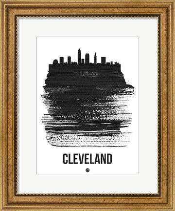 Framed Cleveland Skyline Brush Stroke Black Print