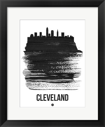 Framed Cleveland Skyline Brush Stroke Black Print