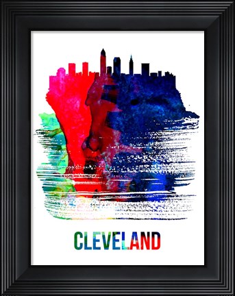 Framed Cleveland Skyline Brush Stroke Watercolor Print