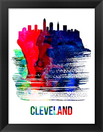 Framed Cleveland Skyline Brush Stroke Watercolor Print