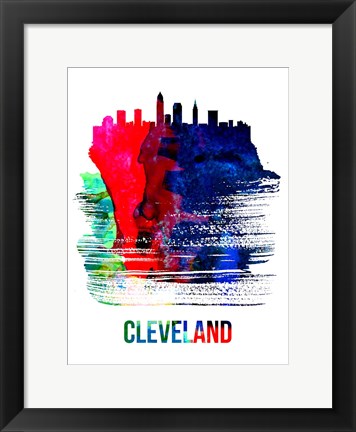 Framed Cleveland Skyline Brush Stroke Watercolor Print