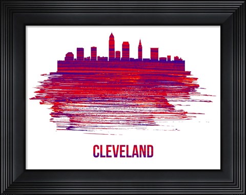 Framed Cleveland Skyline Brush Stroke Red Print