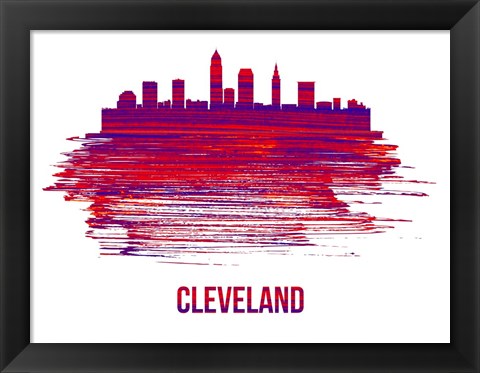 Framed Cleveland Skyline Brush Stroke Red Print