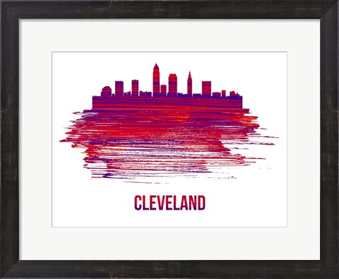 Framed Cleveland Skyline Brush Stroke Red Print