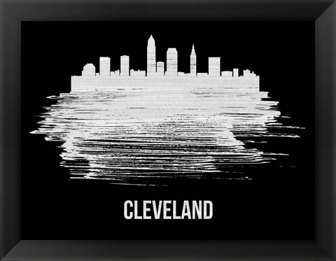 Framed Cleveland Skyline Brush Stroke White Print