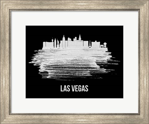 Framed Las Vegas Skyline Brush Stroke White Print