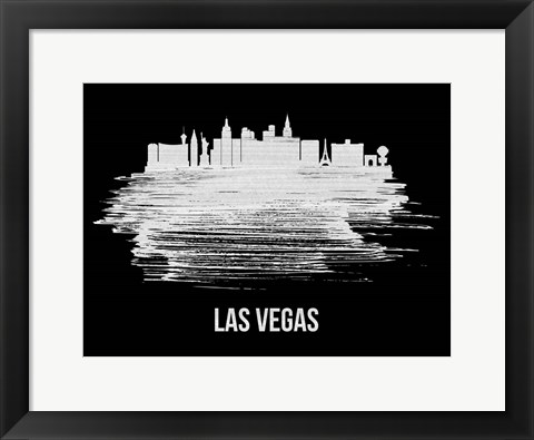 Framed Las Vegas Skyline Brush Stroke White Print