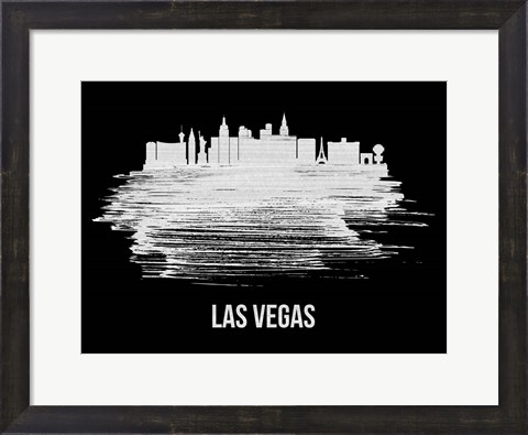 Framed Las Vegas Skyline Brush Stroke White Print