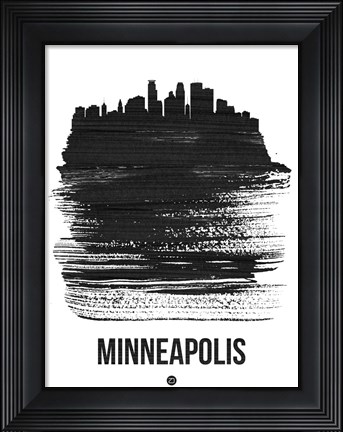 Framed Minneapolis Skyline Brush Stroke Black Print