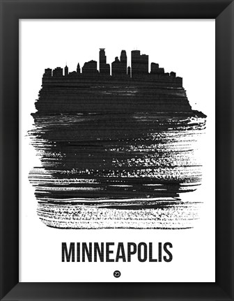 Framed Minneapolis Skyline Brush Stroke Black Print